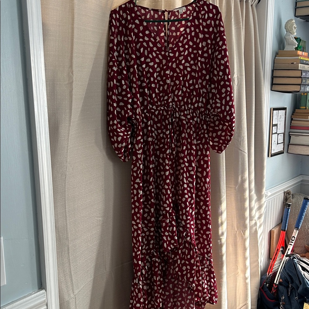 Umgee Burgundy and White High Low Dress